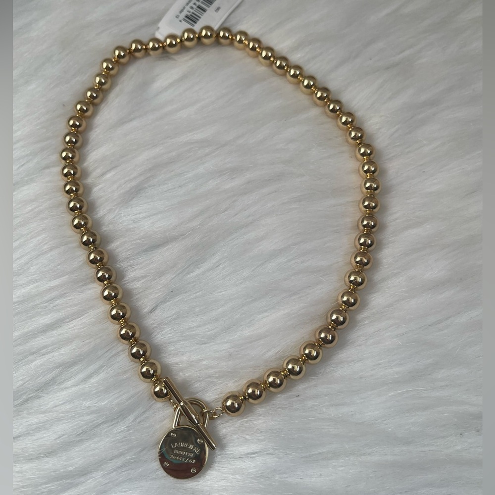 Lauren Ralph Lauren Gold-Tone Logo Beaded 17" Collar Necklace - Picture 5 of 5